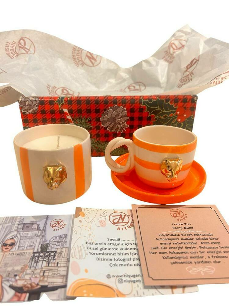 Tiger Serisi Yeni Yıl Christmas Hediye Kutusu Gift Box Türk Kahvesi Fincanı Ve Mum 2li Set resim önizleme